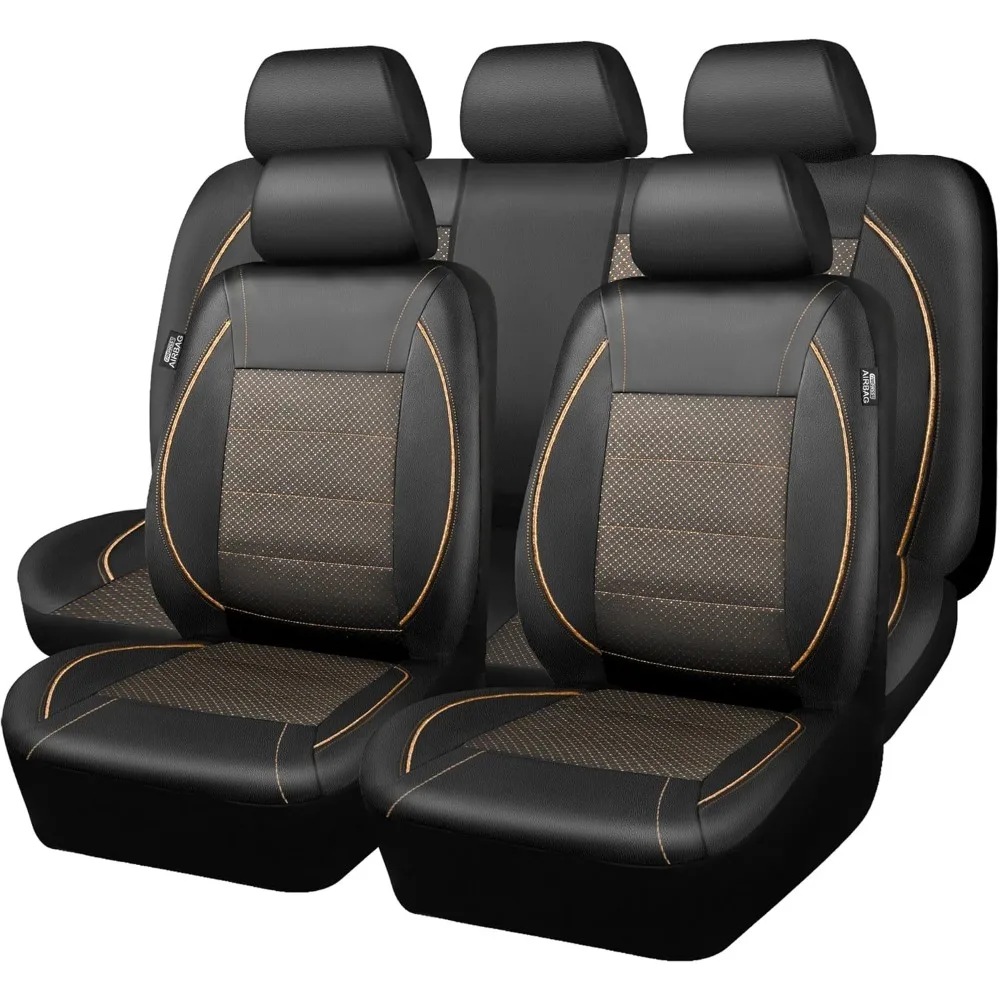 

Universal PU Leather Car Seat Covers Full Set with Airbag Compatibility, Zipper Design, and Reserved Holes for Easy Installation