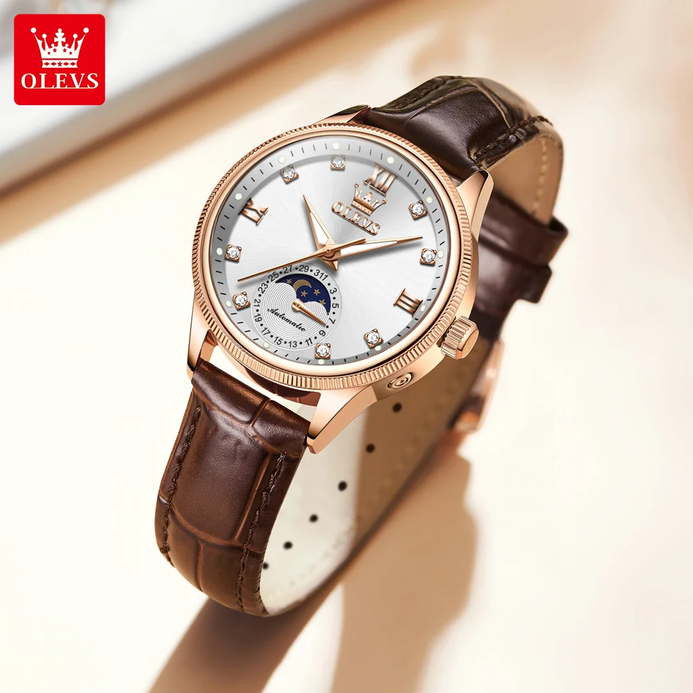 olevs-elegant-fashion-women's-watches-luxury-brand-original-mechanical-watch-for-ladies-leather-waterproof-moon-phase-clock