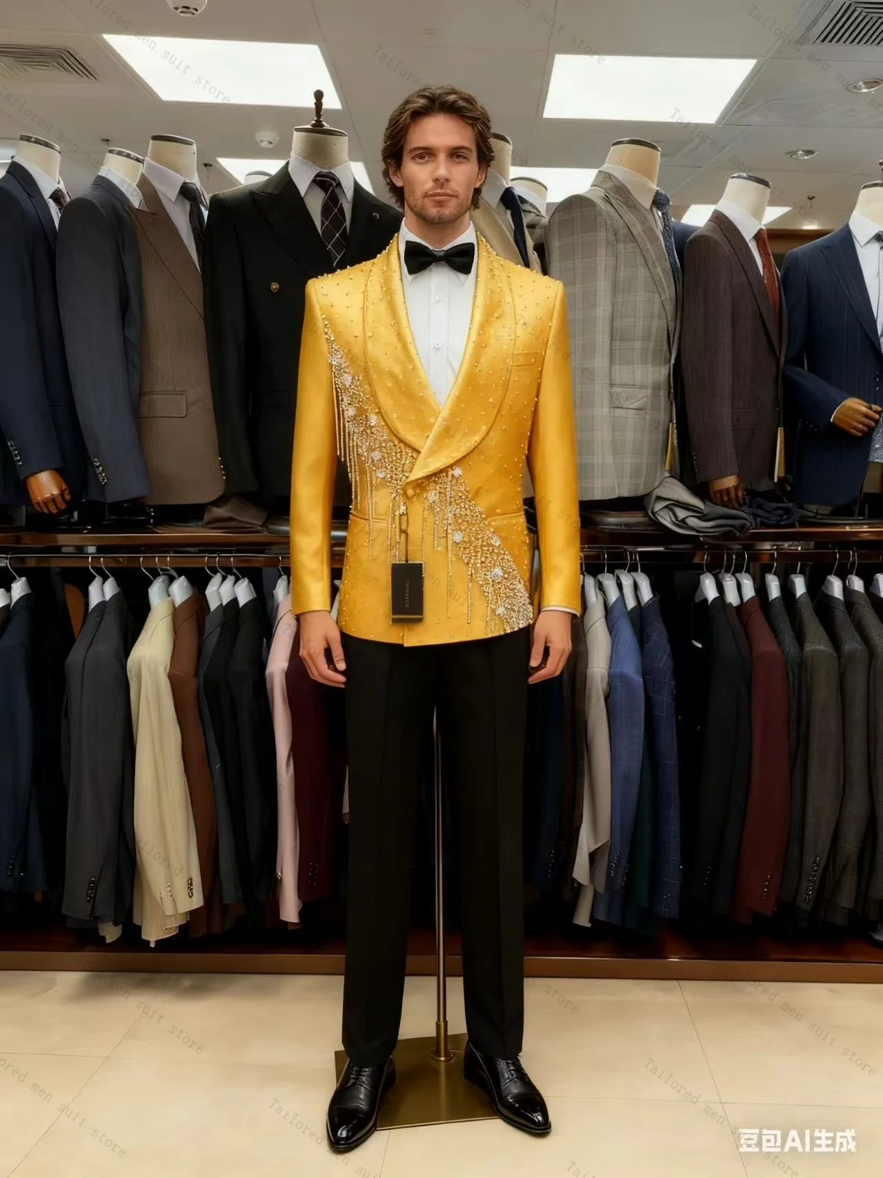 الذهبي بلورات الرجال الدعاوى مجموعة 2 قطعة السترة + السراويل بنطلون العريس الزفاف البدلات الرسمية مكتب القطن معطف مخصص #1