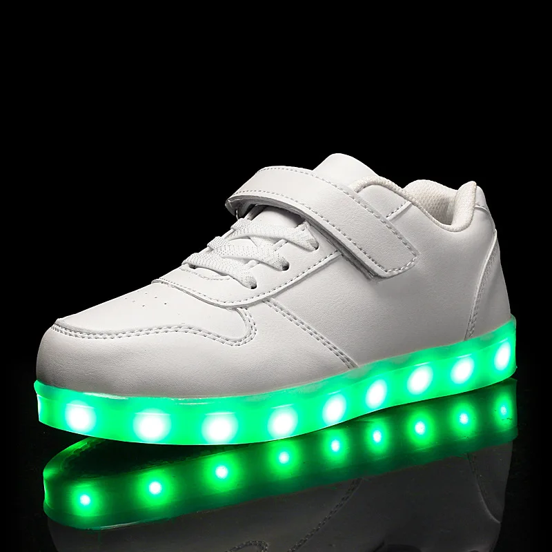 Children Sport Shoes LED Luminous Shoes Leather Flat Board Shoe USB Charging Light Up Sneakers Boys Girls New Casual Footwear