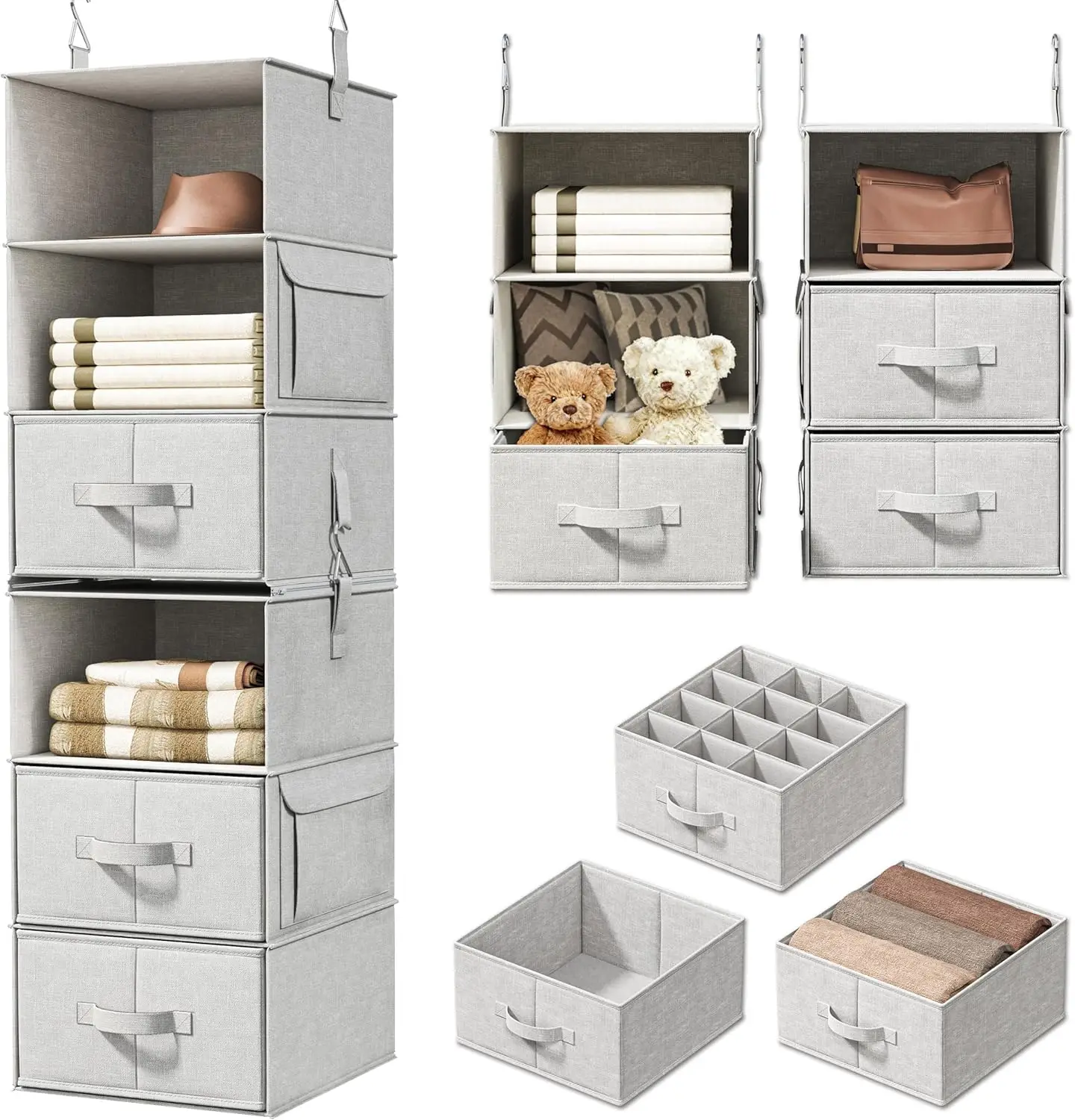 

Подвесной органайзер для шкафа с 6 полками, 3 ящиками и 2 отделениями на 3 полками для хранения гардероба, детской и общежития