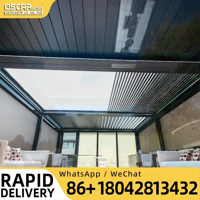 6x3 m Exterior Bioclimatic Remote Controlled Louvered Roof Pavilion for Outdoor Use in Backyards and Attached to House Louver Pe