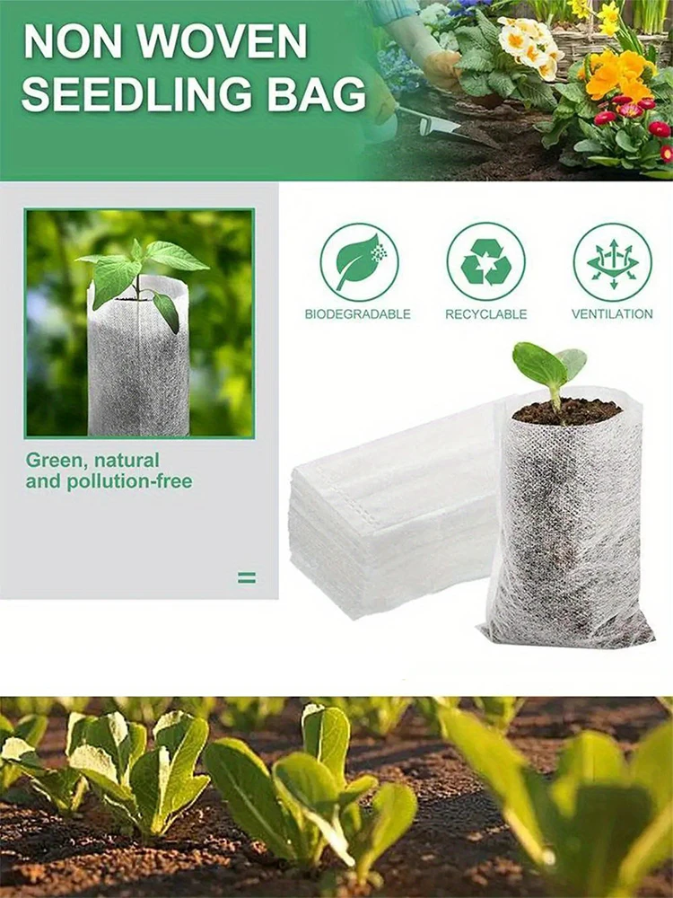 Sacs de pépinière de graines biodégradables, sacs de culture de plantes Non tissées, pochettes de plantes de Pots de semis en tissu, fourniture de jardin domestique 100 pièces