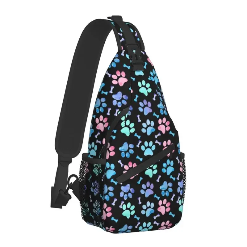 Cool Paw Dog Print Watercolor Pattern Sling Bag for Cycling Camping Men's Crossbody Chest Backpack Shoulder Daypack