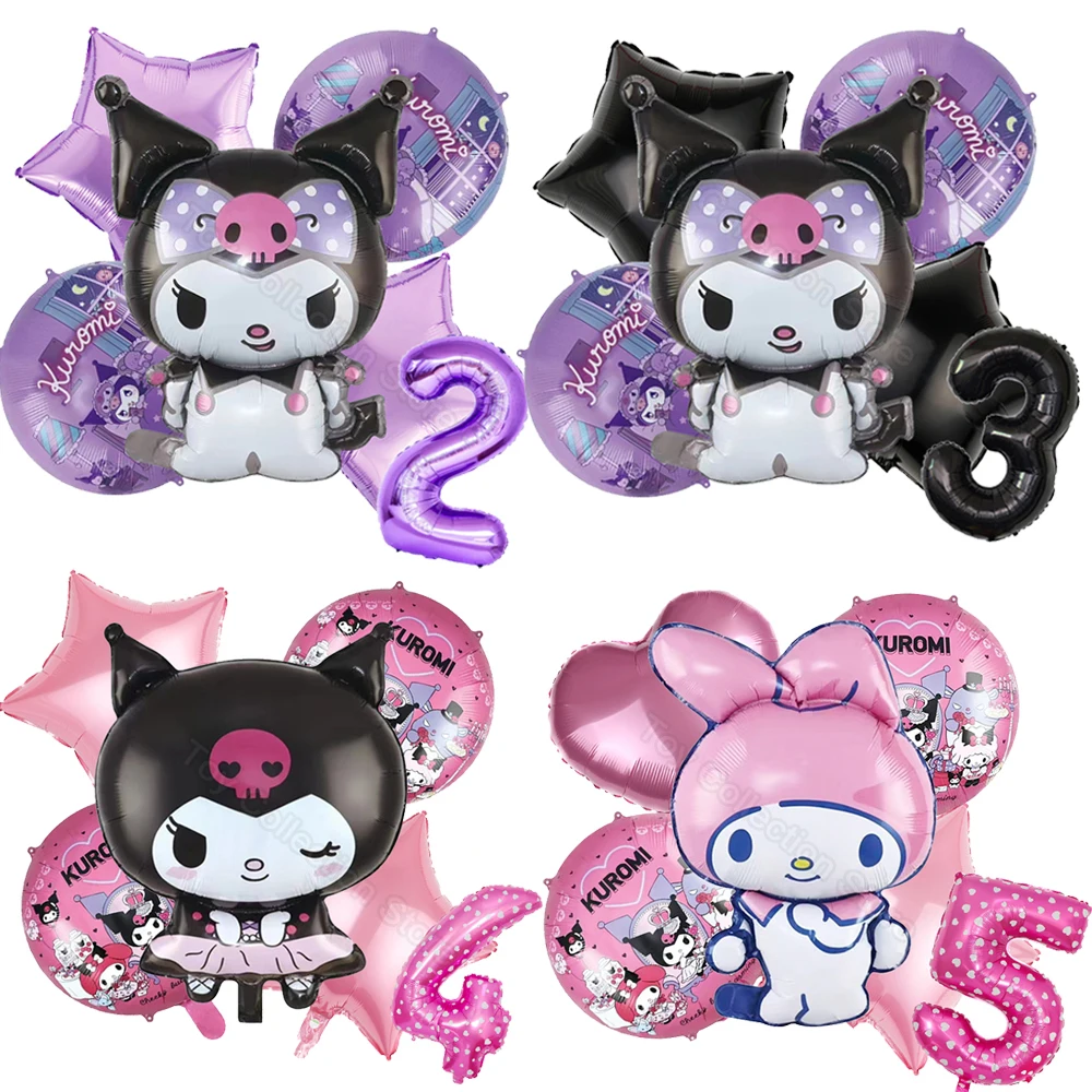 

6Pcs Kuromi Melody Foil Ballon Party Supplies 1-9th 32in Number 18in Round Star Inflate Helium Globos Kid DIY Wedding Party Deco