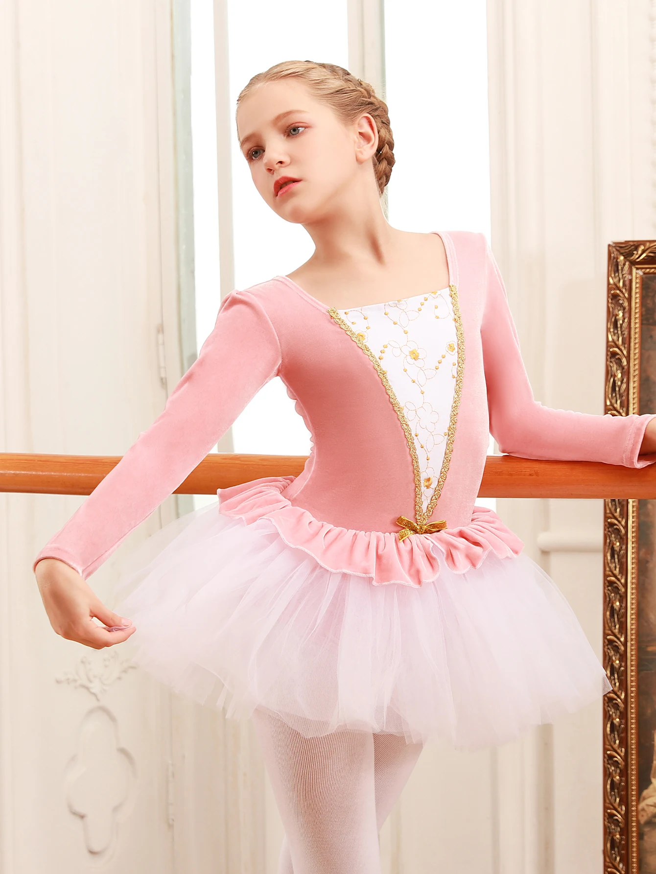 Young Girls\' Ballet Leotards,  Thick fuzz Dance Dress, Tulle Skirt For  Ballerina, Dancing Practice Clothes Performance Outfits