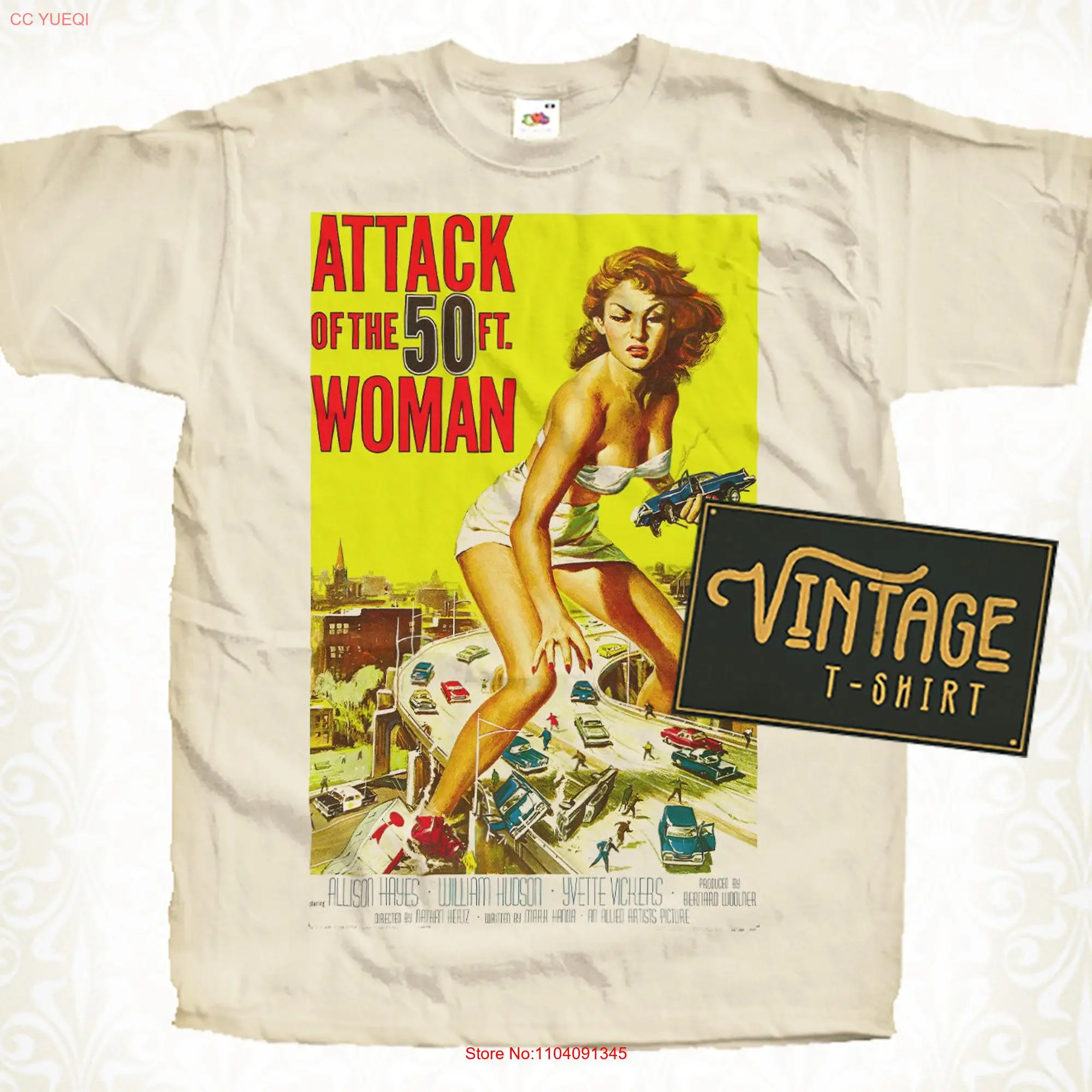 Attack of the 50 ft Woman V4 T Shirt Vintage Natural color Men's DTG Digital Print SIZES S M L XL 2XL 3XL 4XL 5XL