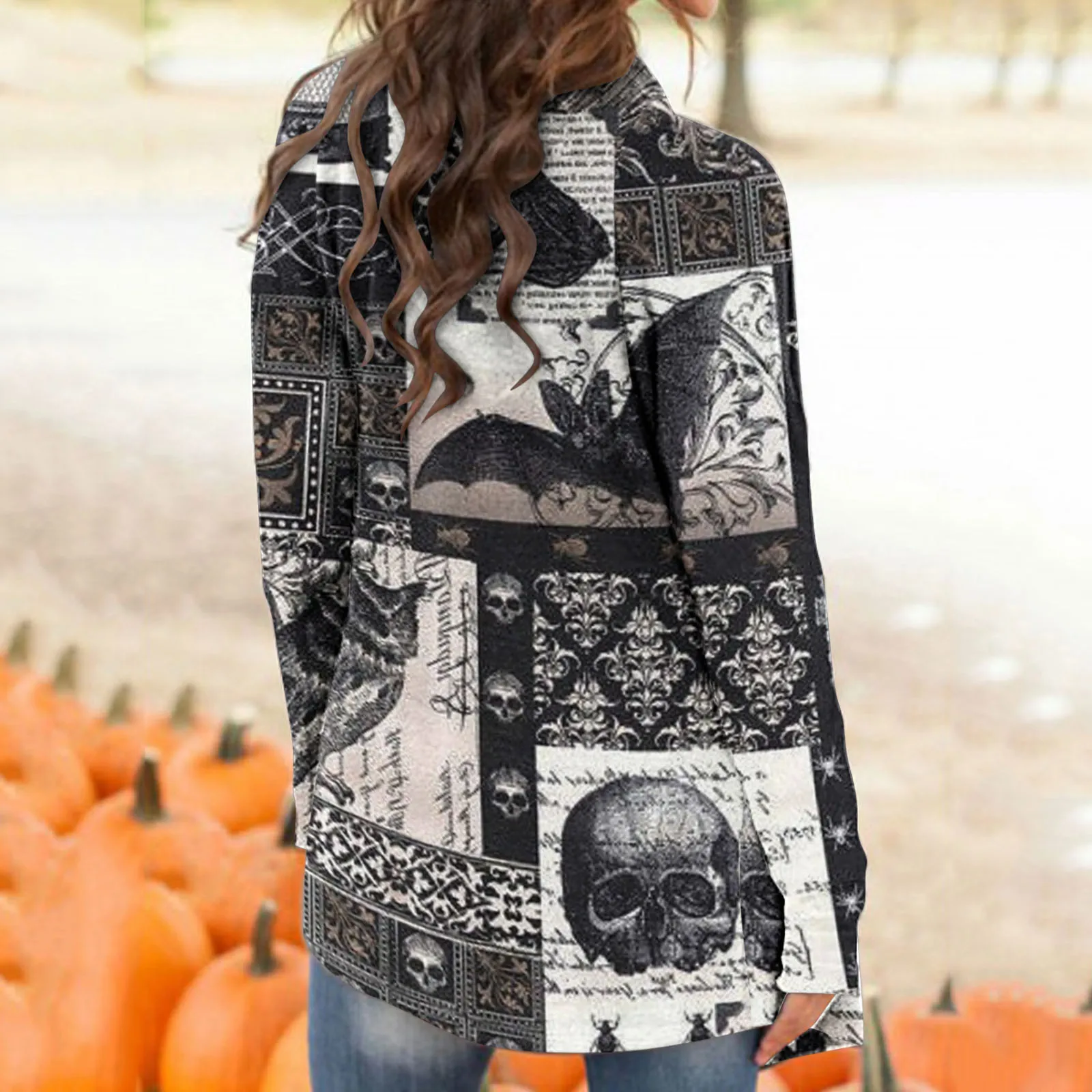 Women Halloween Casual Blouse Animal Cat Print Cardigan Coat Long Sleeve Tops Funny Open Front Large Winter Coats For Women