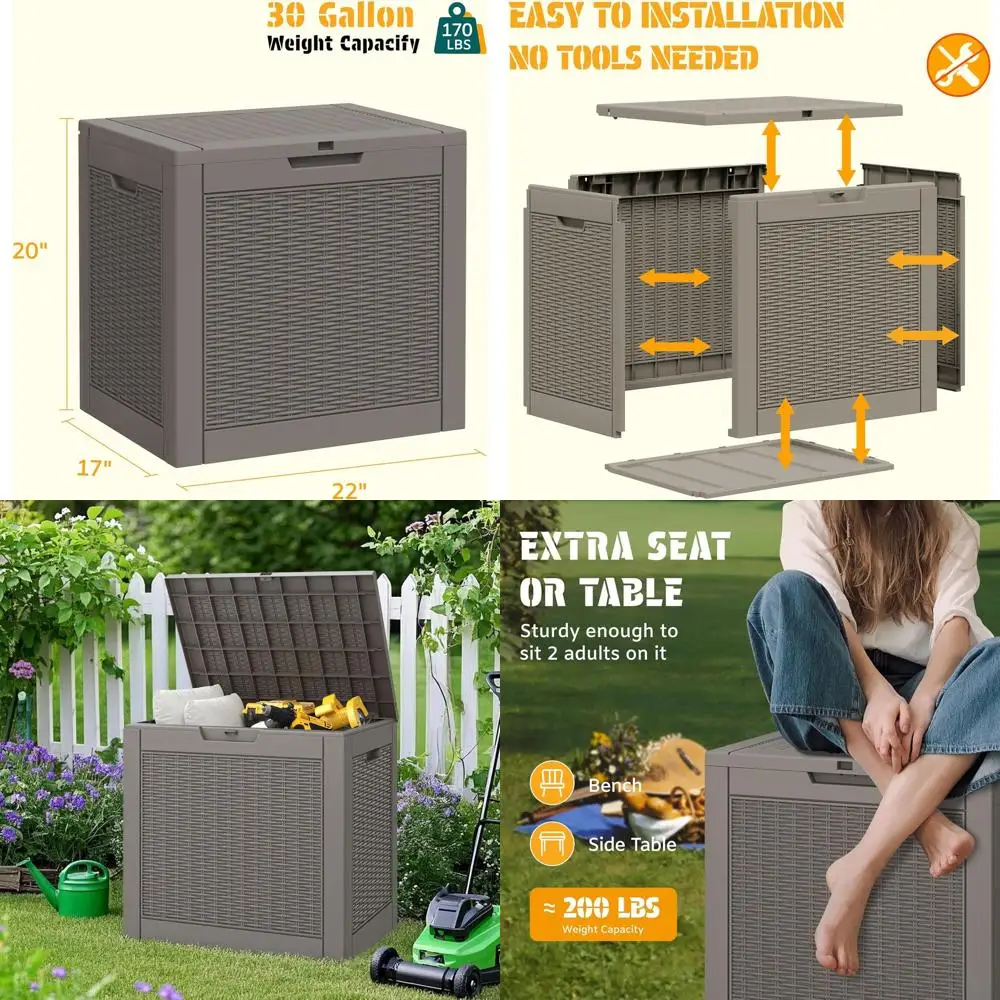 

Водонепроницаемый уличный ящик для хранения объемом 30 галлонов, уличный контейнер для доставки посылок с запирающейся крышкой, ящик для хранения на заднем дворе для сада