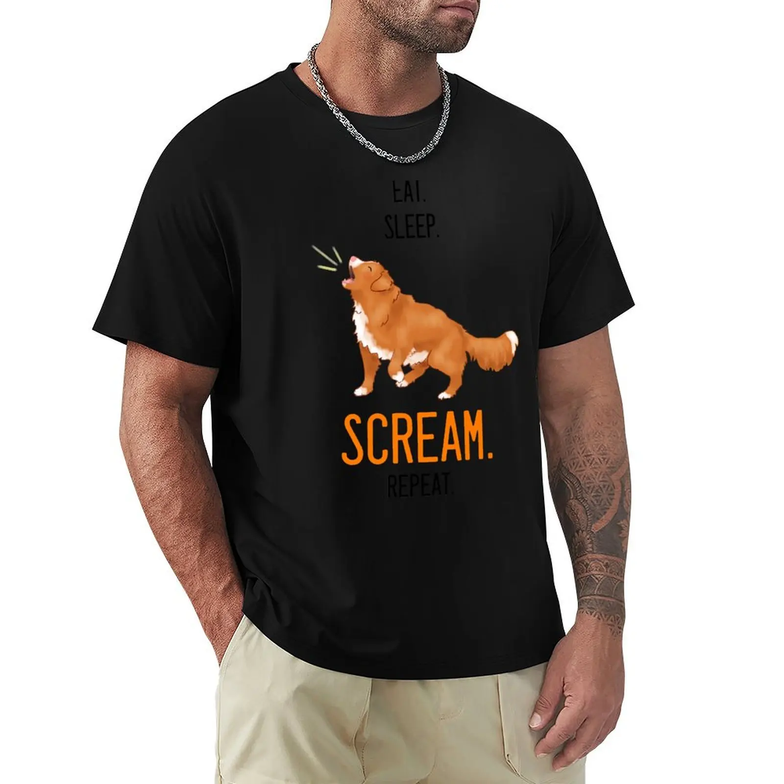 Eat. Sleep. Scream. Repeat. Toller Design - Black Text T-Shirt Lightweight Casual Summer T-Shirt