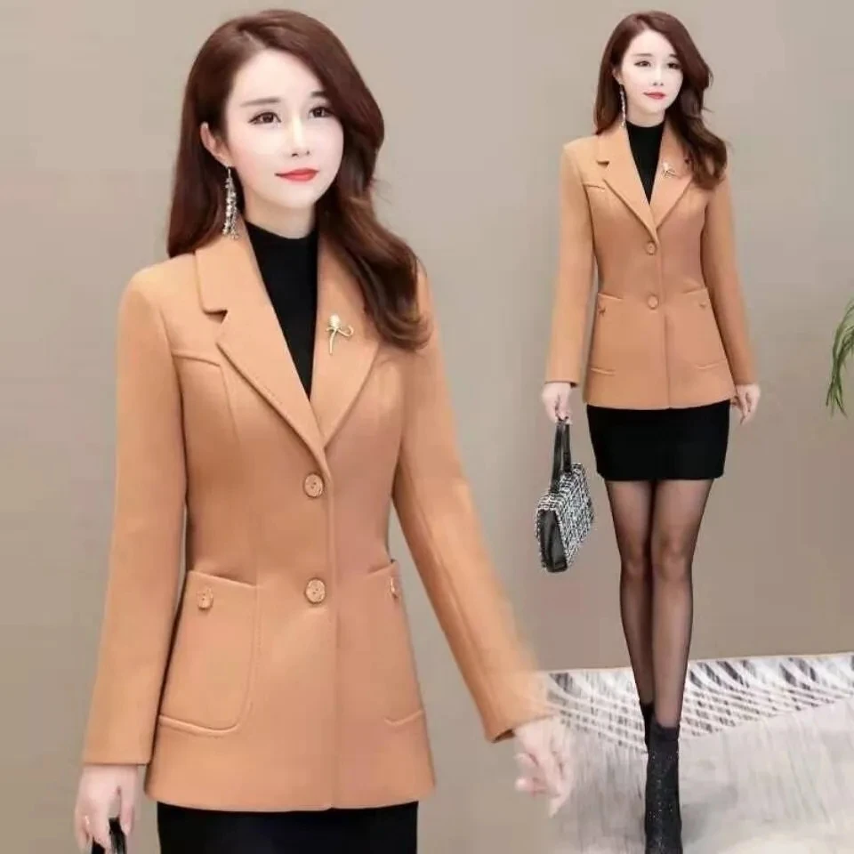 Fashion Short Woolen Coat Female Top 2023 New Single-Breasted Casual Spring Autumn Coat Korean Slim Woolen Suit Jacket Outerwear