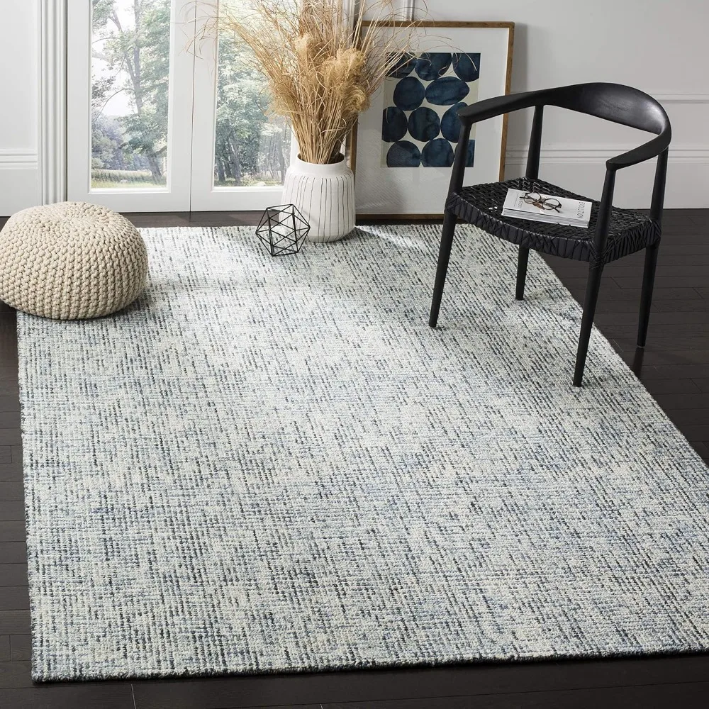 

Abstract Collection Area Rug - 9' x 12', Blue & Charcoal, Handmade Wool, Ideal for High Traffic Areas in Living Room, Bedroom