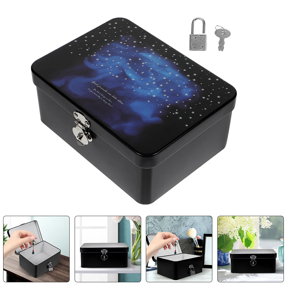 

Lockable Vintage Tinplate Storage Case Sturdy Metal Box for Jewelry Office School Home Organization Use Tinplate