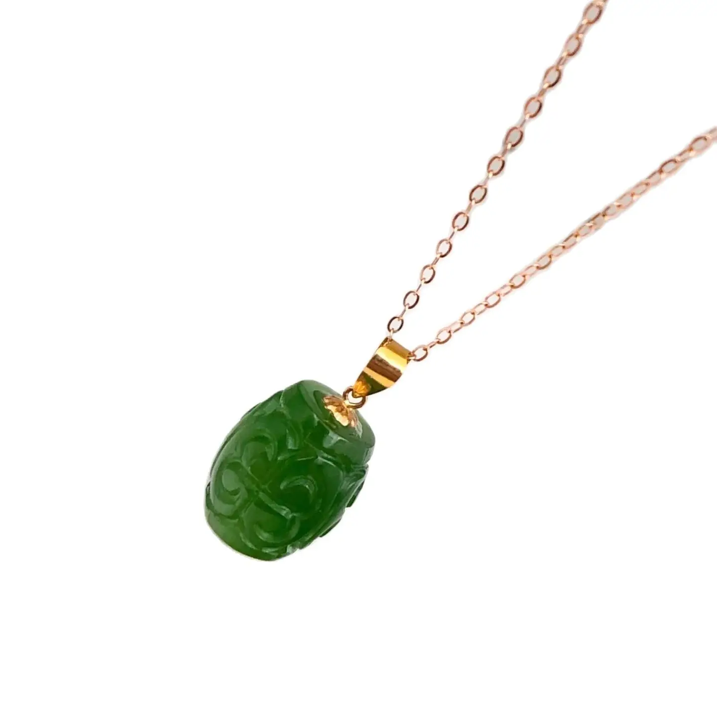 

SHILOVEM 18k YELLOW Gold Natural Green Jasper Pendant none necklace Fine Jewelry Women Party New Gift yzz091055by