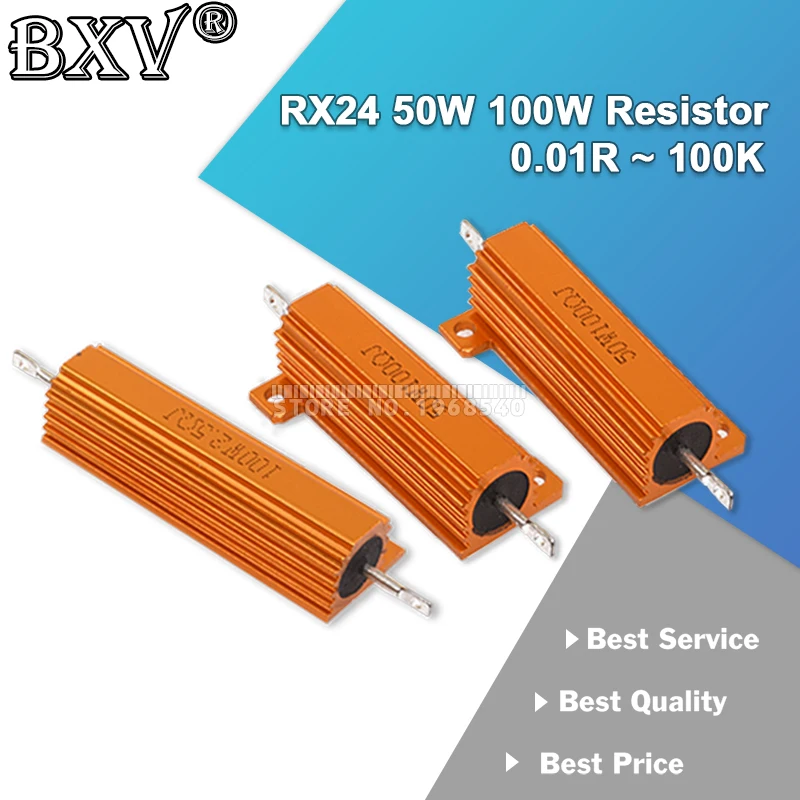 RX24 Aluminum Power Metal Shell Case Wirewound Resistor DNIGEF 50W 100W  0.01R ~ 100K 1 6 8 10 20 200 500 1K 10K Ohm Resistance