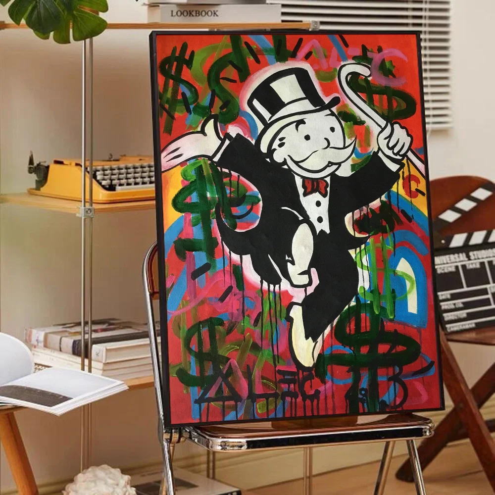 Alec Monopoly Graffiti Art Money Good Quality Prints and Posters Waterproof Paper Sticker Coffee House Bar Posters Wall Stickers