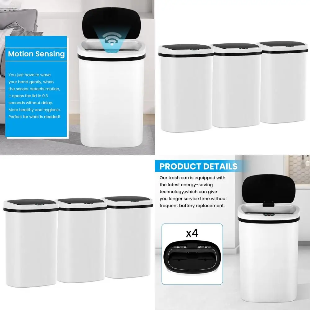 

50L Automatic Touchless Trash Can, High-Capacity Kitchen Bin with Lid for Home Use, 3-Pack White