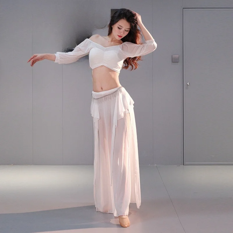 2025 Nuevo conjunto de traje de práctica de danza del vientre para mujer - Traje de actuación de danza oriental de malla