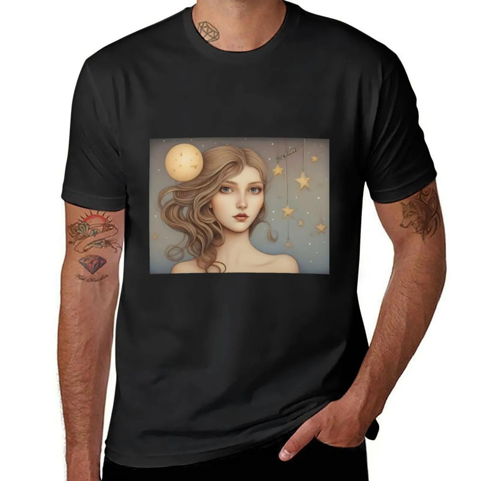 

Star Girl Nature Landscape Surreal Art T-Shirt vintage hippie clothes customs design your own t shirts for men cotton