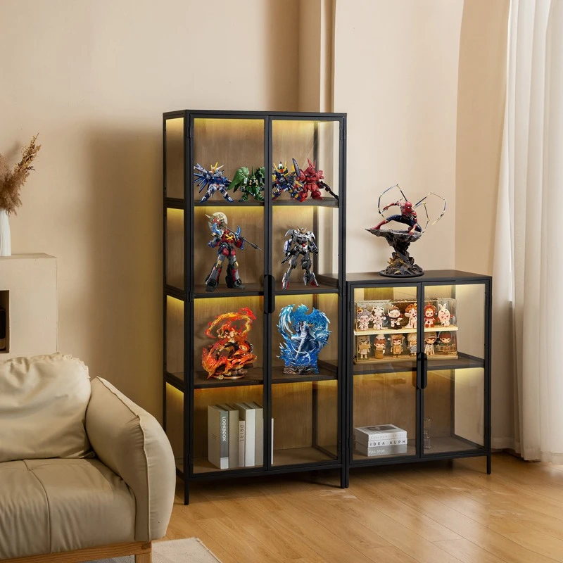 

Simple display cabinet Office bookcase Double door wrought iron Combination tempered glass Figure