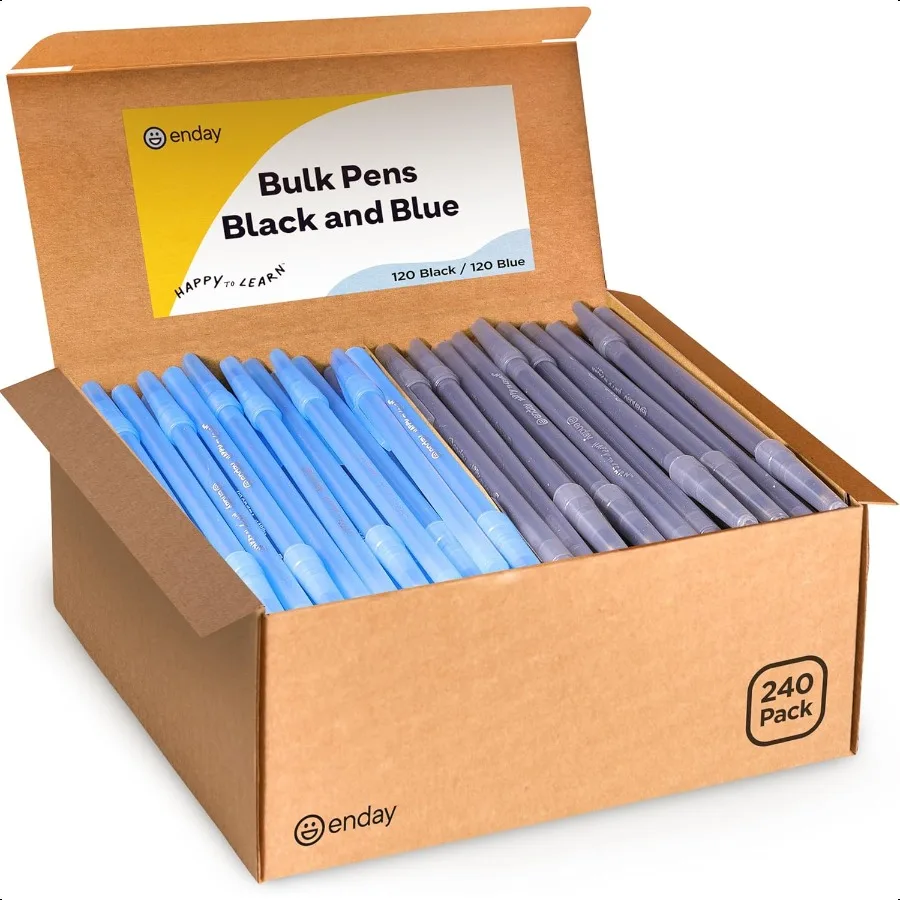 

Ballpoint Pens Bulk Blue and Black Pens 240 Pack 120 Black 120 Blue Medium Point (1.0mm) Flexible Round Barrel For Writing Comf