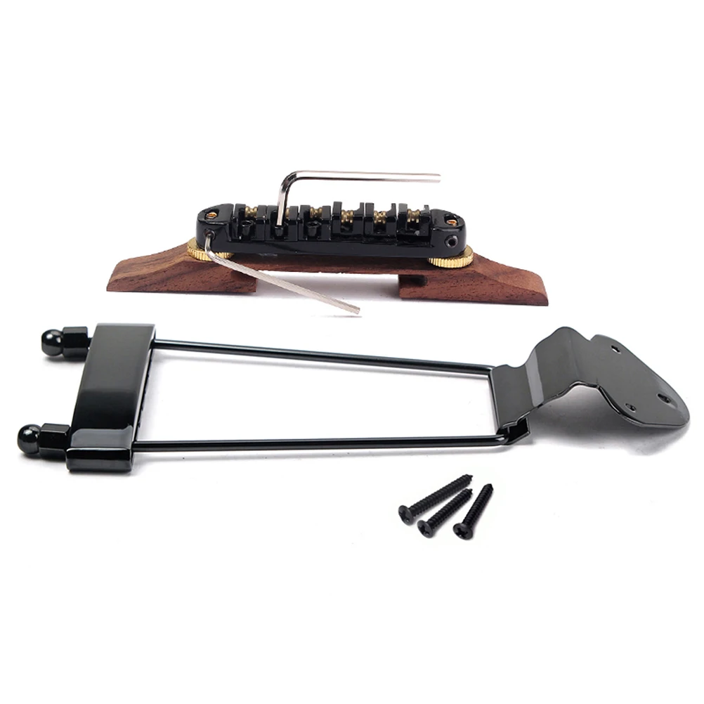 

6 String Replacement Guitar Bridge Tailpiece Set for Jazz Guitar Black Plated Base Adjustable