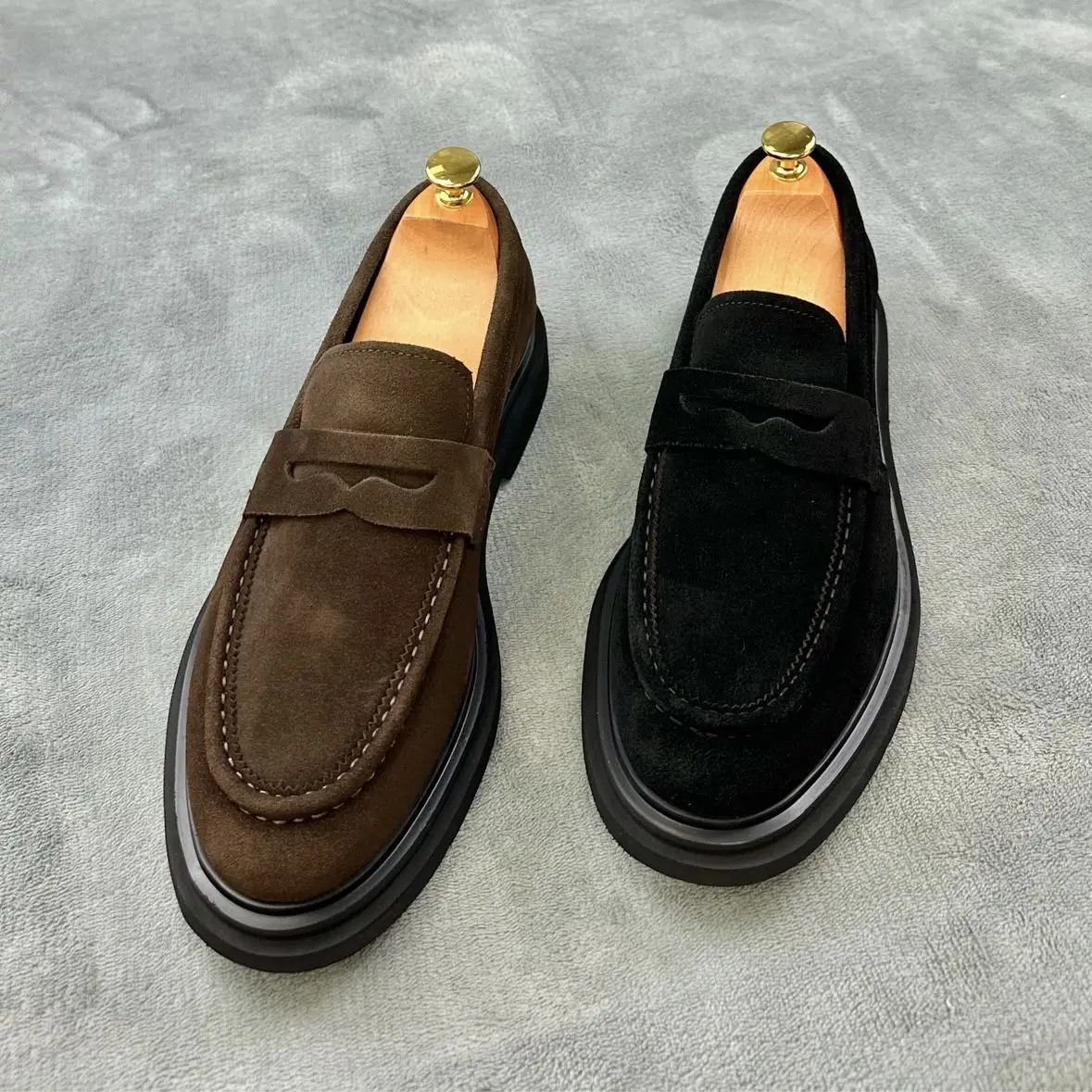 Men's Casual Low-Top Fashion Leather Shoes Slip-On Matte Finish Comfortable Breathable round Toe Flat Heel All-Season Shoes