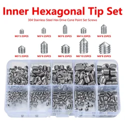 250 stks/doos 304 Rvs Hex Hexagon Socket Set Schroeven Kegel Punt Grub Schroef M3 M4 M5 M6 M8