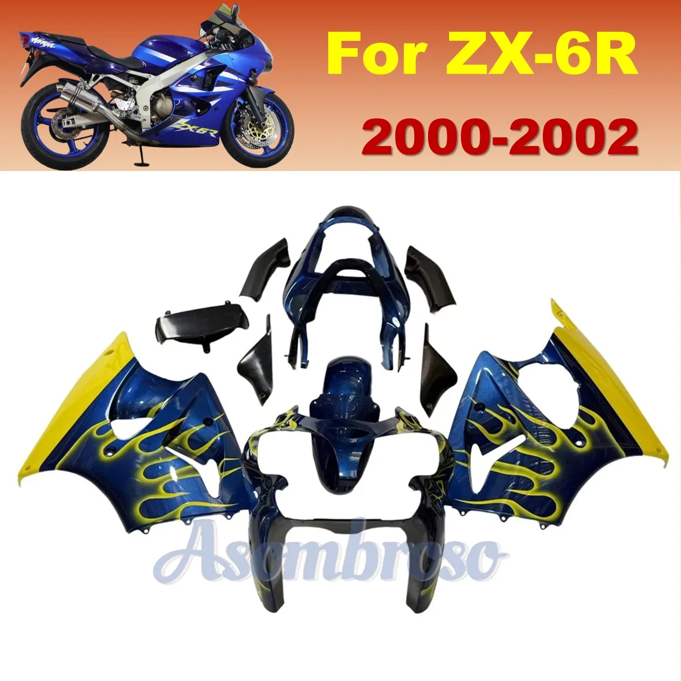 For Kawasaki ZX6R 2000 2001 ZX-6R 2002 ZX 636 Custom Fairing Kit