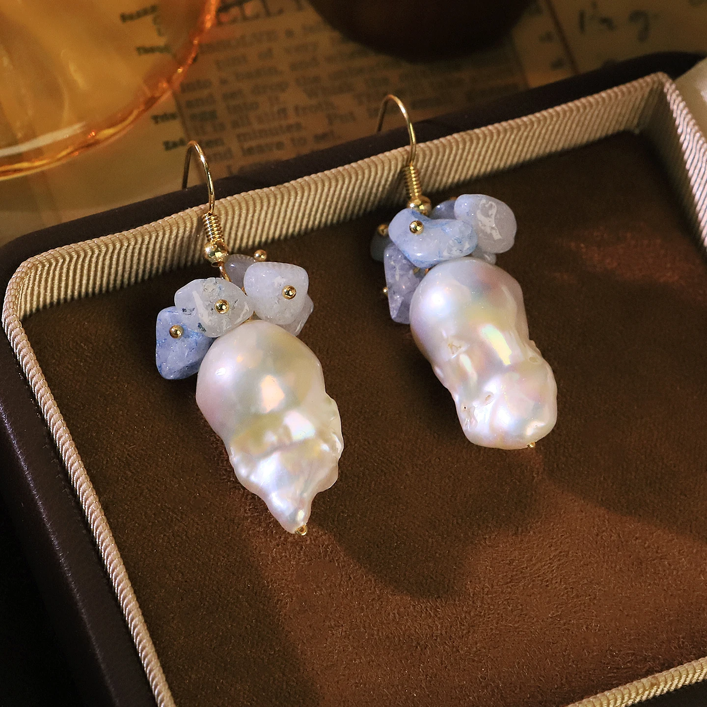 Boho Baroque Freshwater Pearl Aquamarine Dangle Earrings for Women Daily Party Gift Statement Pearl Earrings Fashion Jewelry