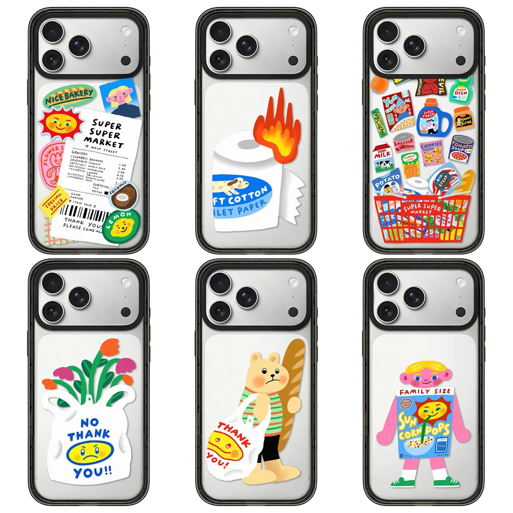 

Cartoon Shopping Bag Acrylic Black Border Phone Cover For IPhone 12 13 14 15 16 17 Pro Max Case For IPhone 17Air