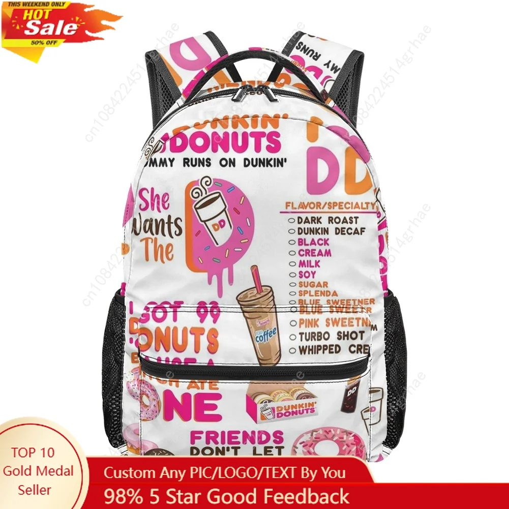 Dunkin' All-over Print Student Backpack Custom Casual Suitable for Travel and Camping Deez Nuts Lightweight, and Easy To Clean