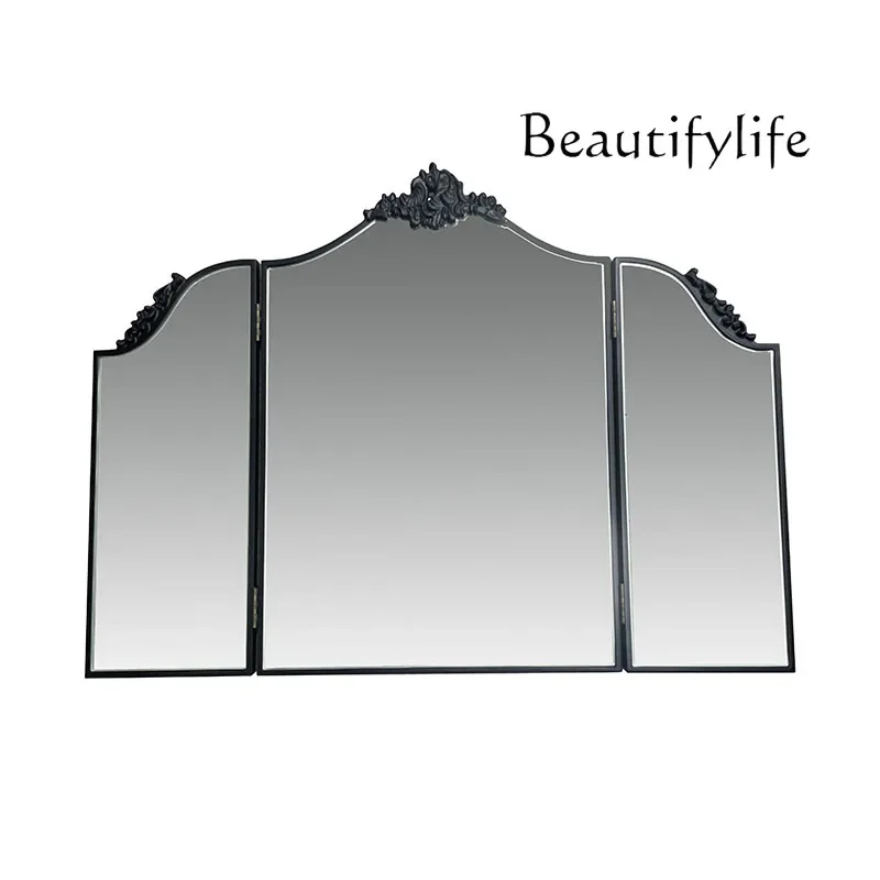 BJ European retro carved dresser makeup mirror desktop tri-fold mirror three-sided folding mirror bedroom decoration French styl