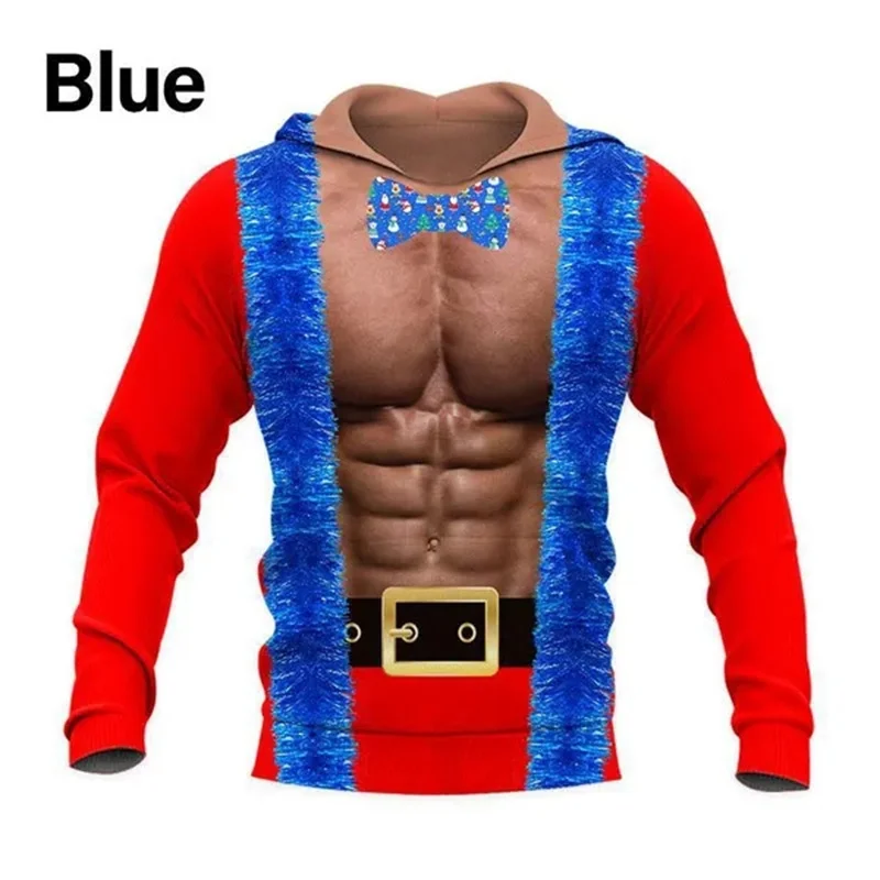 Funny Fake Muscle Graphic Hoodies 3D Christmas Printing Hooded Sweatshirts For Men Children Fashion Hoodie Gym Sports Tracksuits