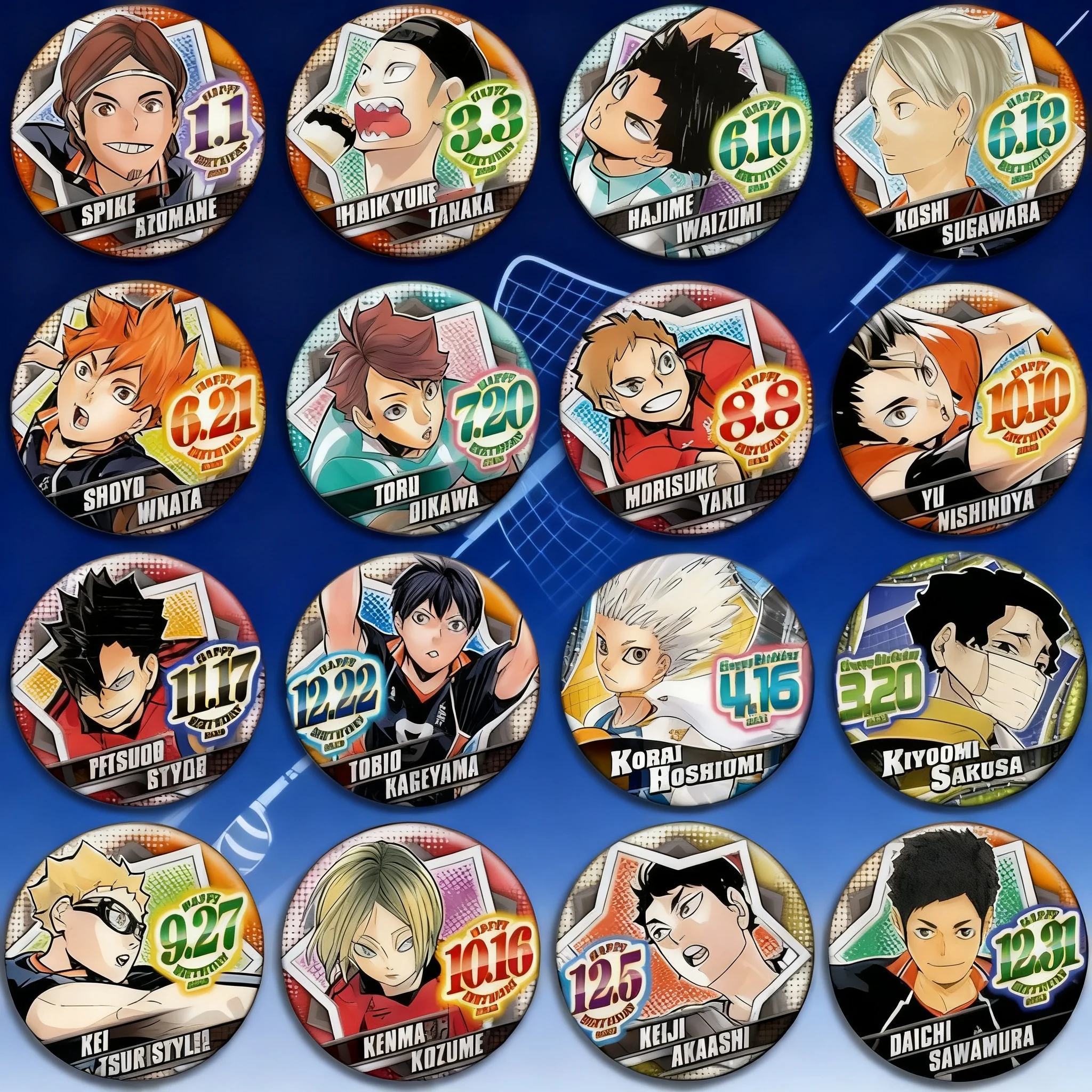 

Набор подарочных брелоков-значков по аниме «Волейбол» (Haikyuu) с Нисиноя, Хинатой, Кагеямой, Куроо, Кенмой — официальный мерч, подарок на день рождения