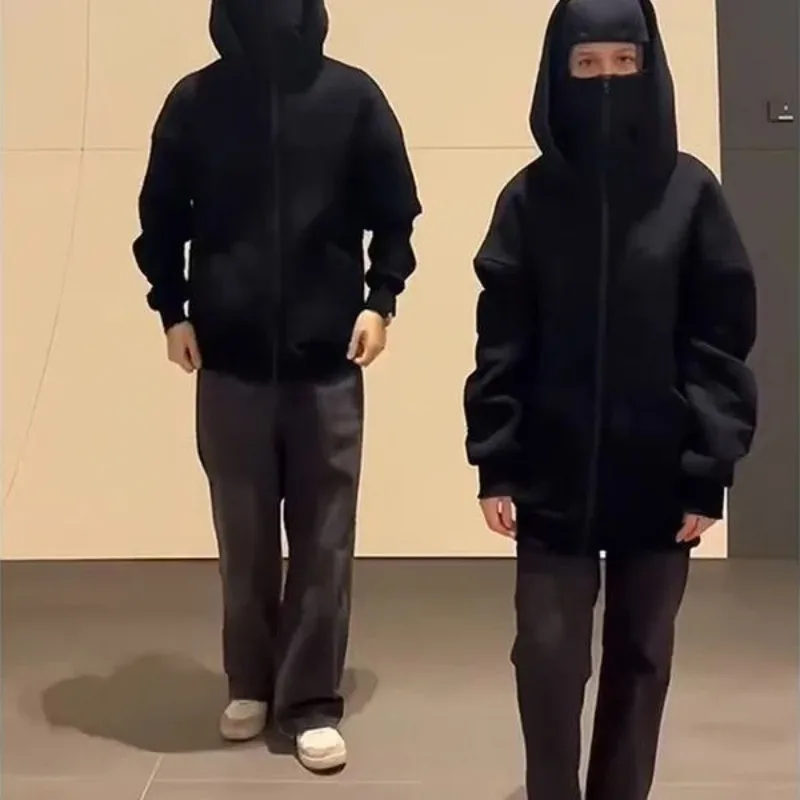 

2025 хип-хоп толстовка с капюшоном на молнии и капюшоном Балаклава минималистичный повседневный свитшот мужской и женский теплый комплект с капюшоном для пар