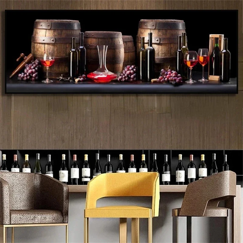 1PC frameless Grape Wine & Wine Barrel Poster Retro Canvas Painting Wall Art Print Picture for Kitchen Bar Dinning Room Livingro