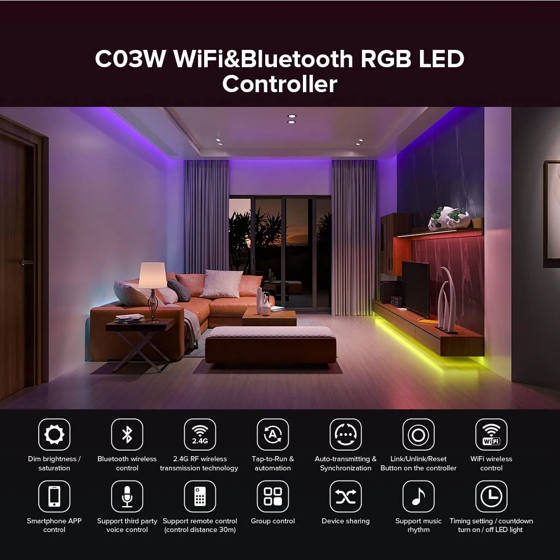 Tuya WiFi Smart RGB LED Strip Controller 24V 12V APP Controle remoto por voz