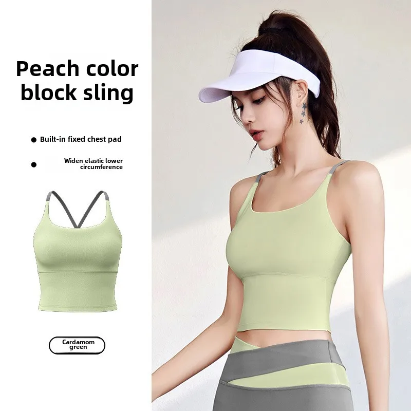 Sujetador deportivo de alta elasticidad para mujer, Top corto de Yoga sin costuras con almohadillas extraíbles, camiseta sin mangas de entrenamiento transpirable, gimnasio, Fitness, correr