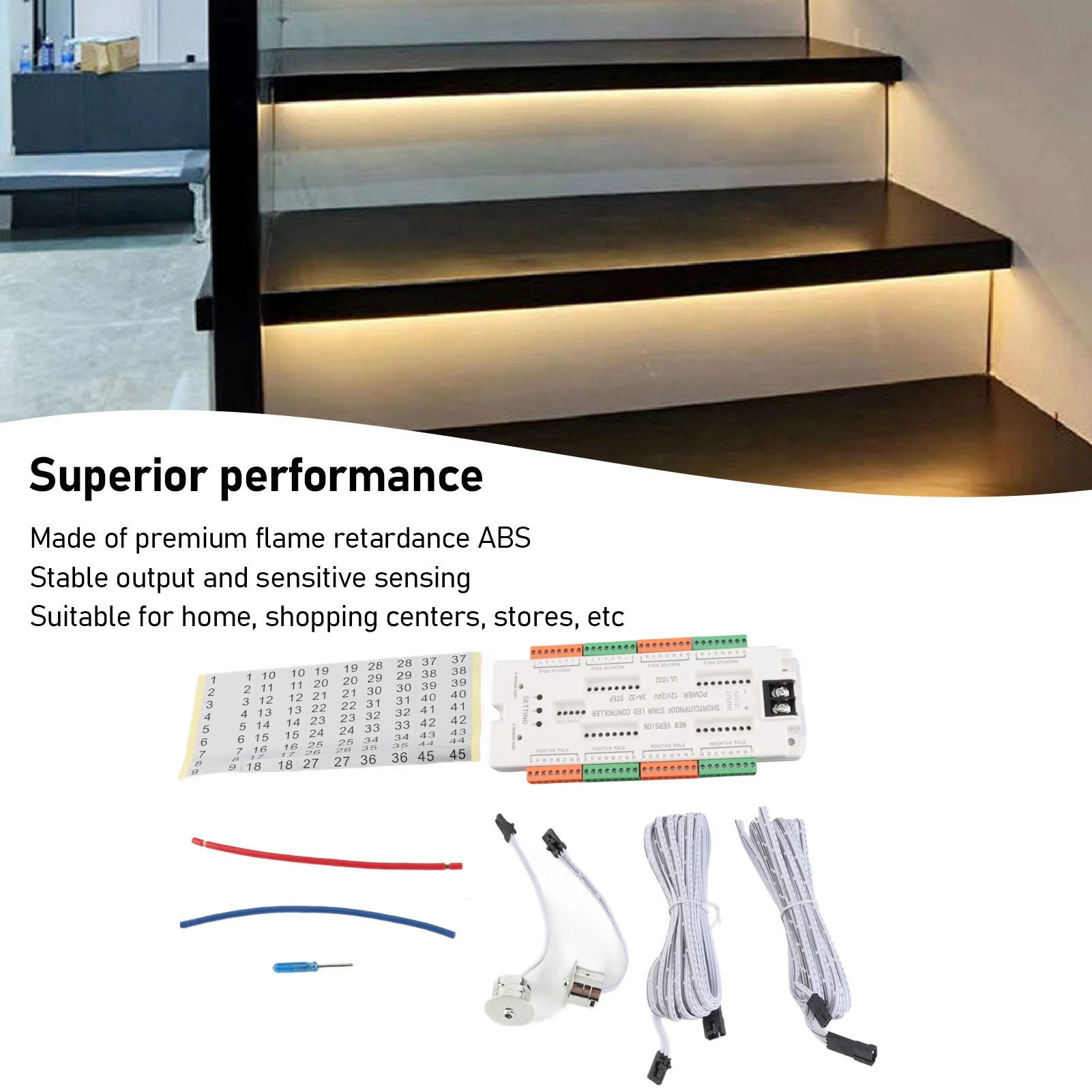 Motion Sensor LED Stair Light Controller Intelligent Automatic Cascaded Staircase Ladder Step Lighting Control System Kit