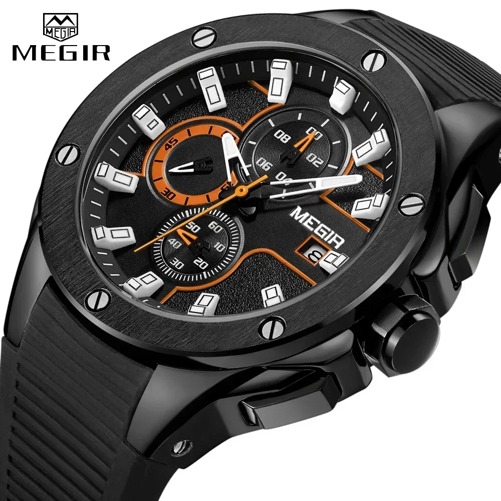 MEGIR Men Army Military Watches Top Brand Luxury Male Chronograph Silicone Strap Quartz Silicone Strap Watches Relogio Masculino