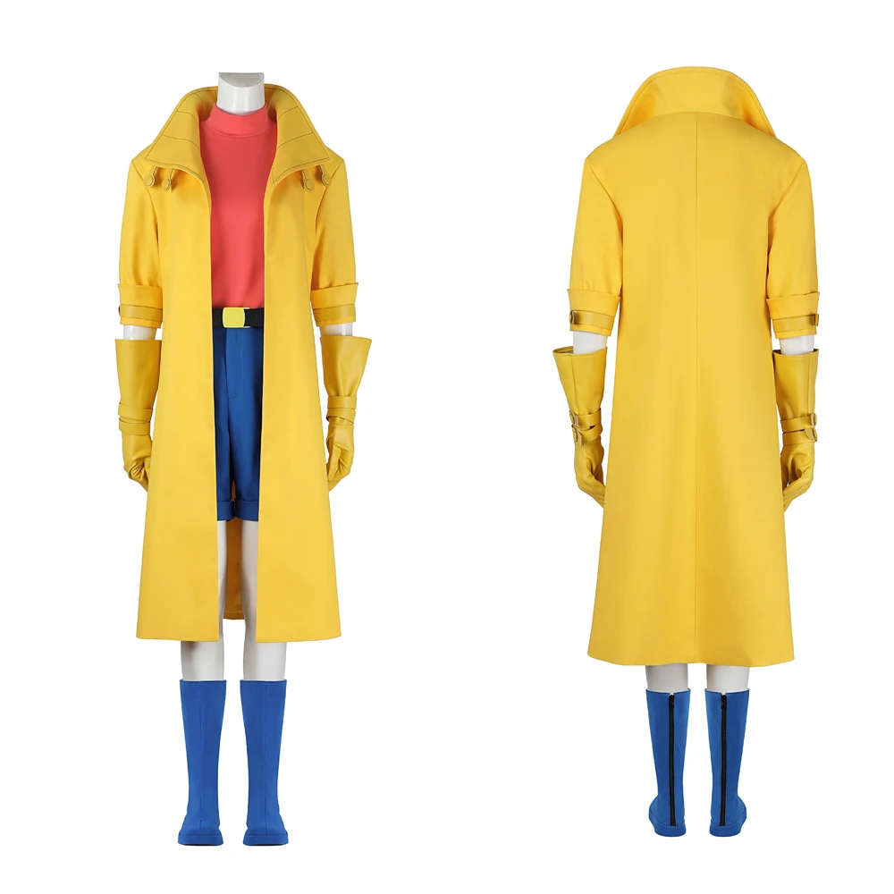 Halloween Carnival Adult Sexy Female Anime X Police 97 Man Jubilation Lee Jubilee  Cosplay Costume Yellow Trench Coat