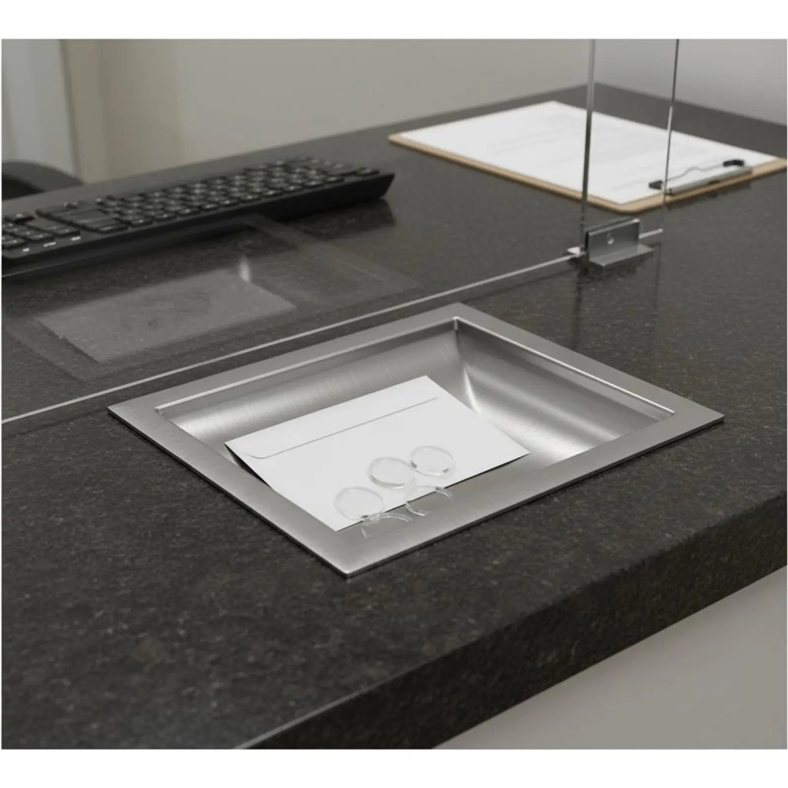 Stainless Steel Currency Tray Easy Installation Currency Transfer Trough Counter Pass Through Slot Corrosion Resistant Deal Tray