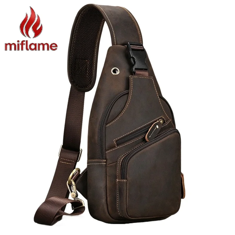 

Мужская сумка-слинг из натуральной кожи, винтажная, через плечо, для путешествий, походная, городская