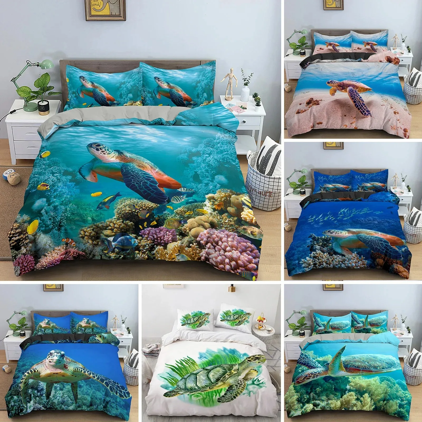 

3D Sea Turtle Beddings Set Psychedelic Animal Duvet Cover Comforter Covers Single Twin Full Queen King Polyester Quilt Cover