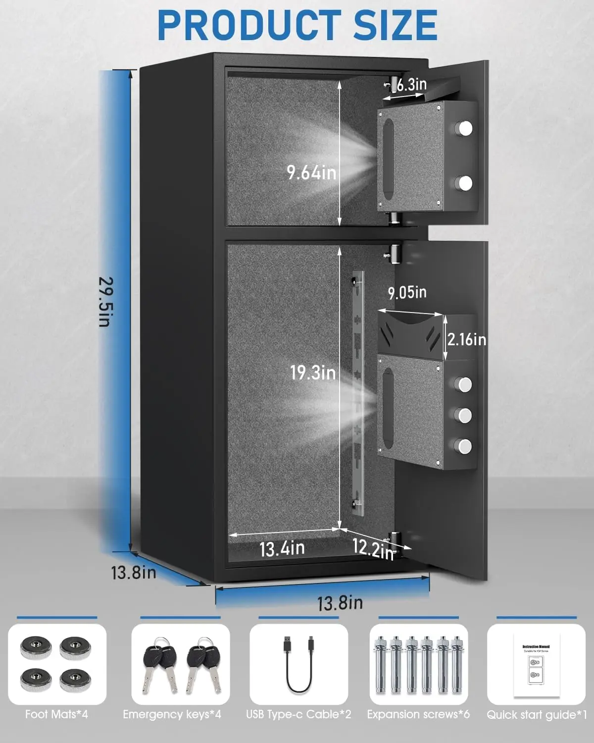 6.5 Cuft Extra Large Home Safe Box Fireproof Waterproof, Fingerprint Safe, Home Security Safes Box with Adjustable Shelf & Depos