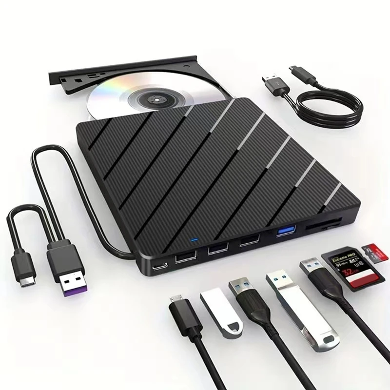 External CD/DVD Drive For Laptop, 7 In 1 USB Ultra-Slim Portable CD/DVD Player Burner, Burner Writer External Disk Drive