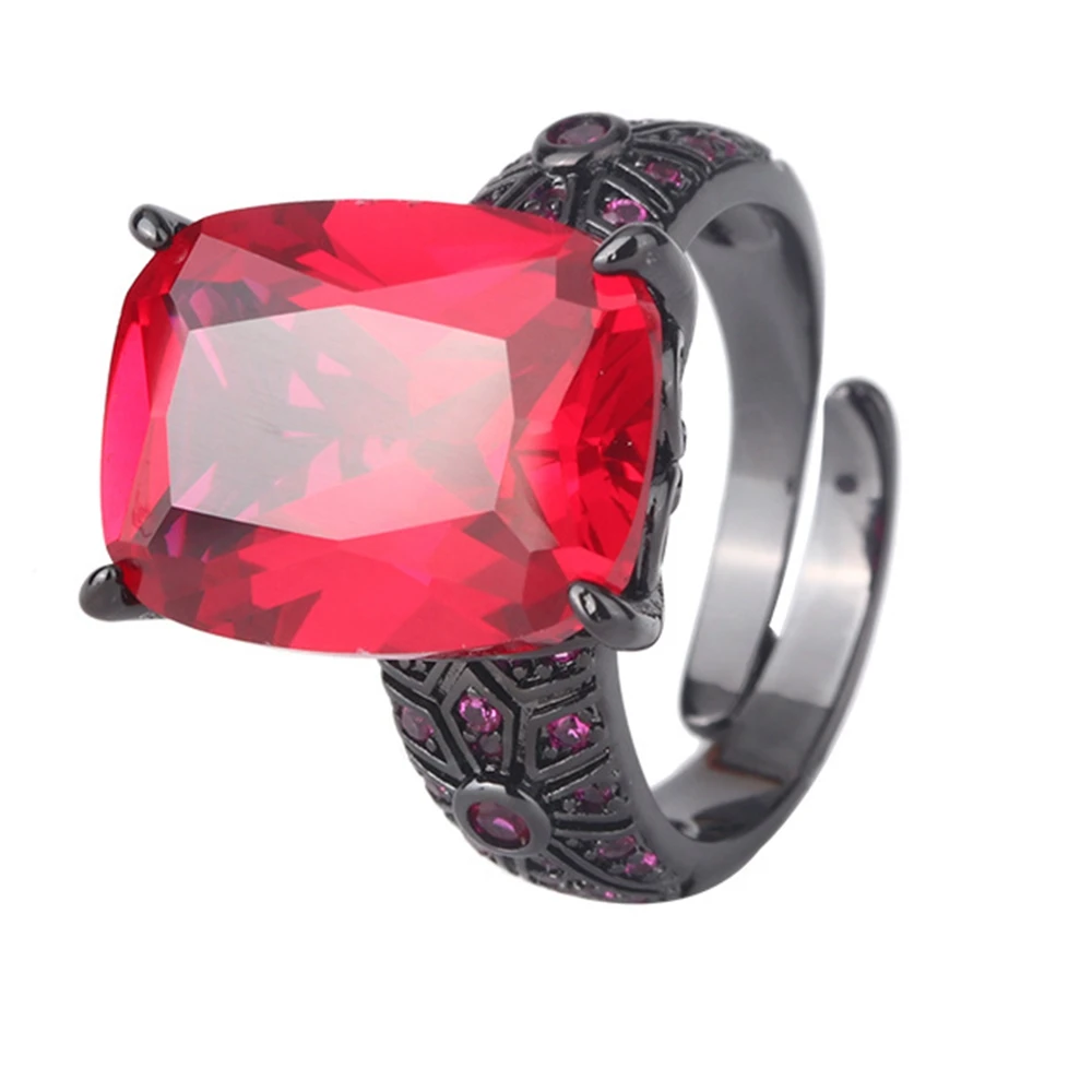 KQDANCE Vintage Cushion Cut Created 12*16mm Sapphire Ruby Red corundum Rings Black Gold Plated With Blue stone Jewelry For Women