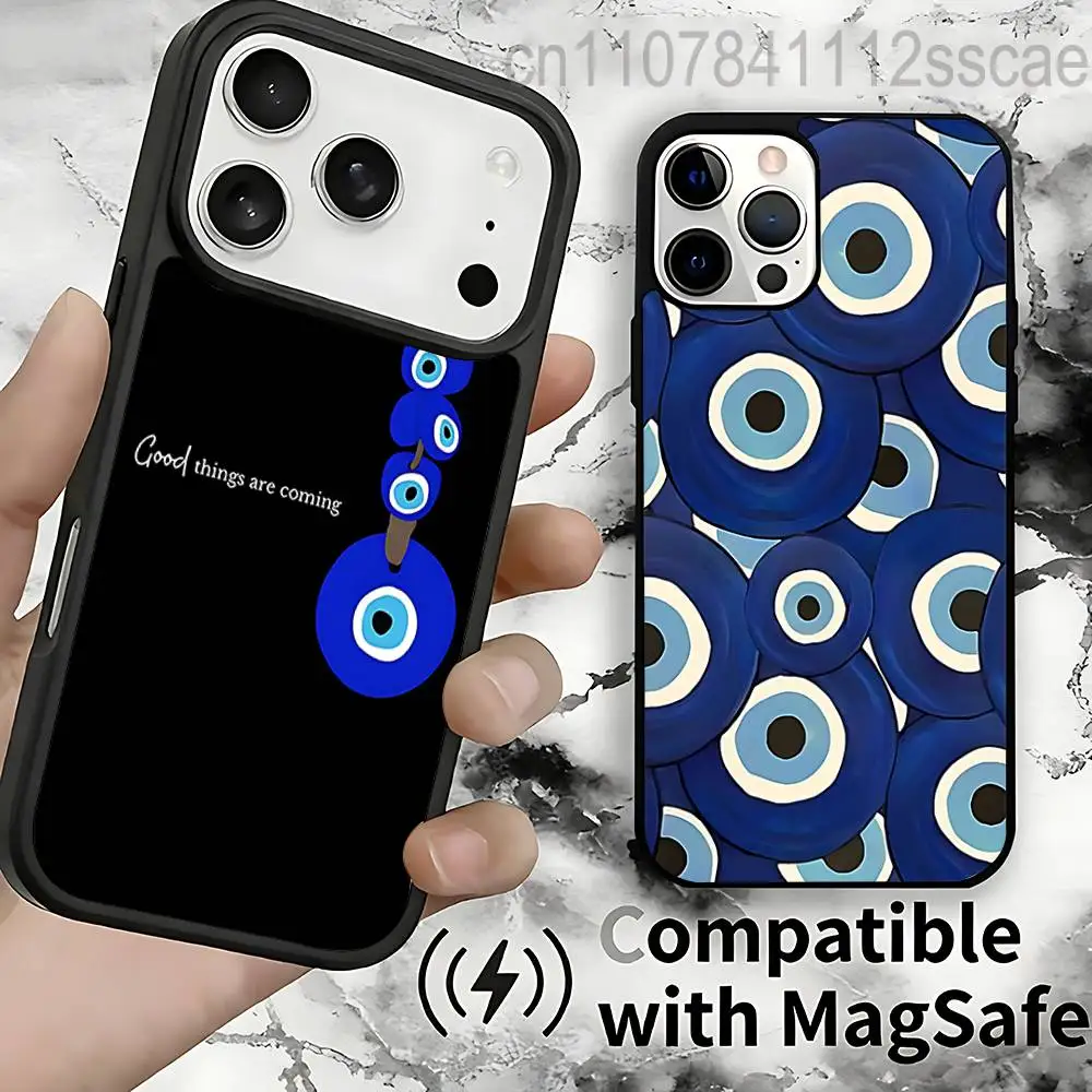 

Чехол Lucky Blue Evil E-eyes для iPhone 17,16,15,14,13,12,11,Pro,Max,Plus,Mini,SE4,E с магнитной беспроводной зарядкой Magsafe
