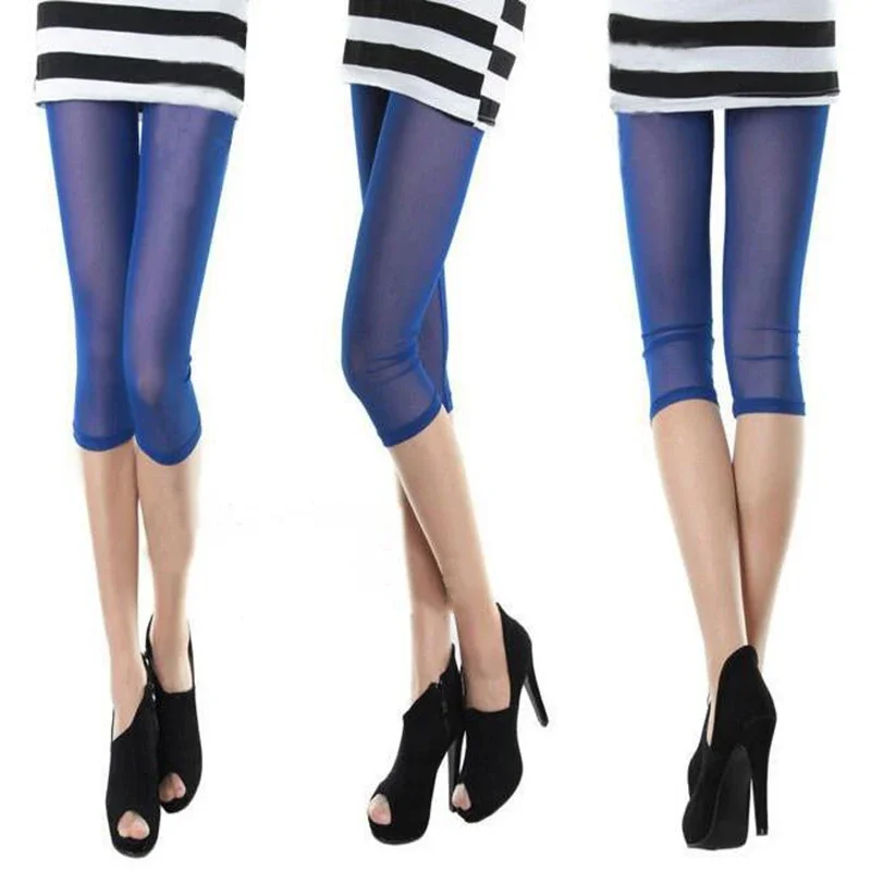 Liva Girl Hot Selling Fresh Stylish Women\'s Elastic Mesh Leggings Thin Short Mid-Calf Leggings Candy Color Half Pants Female